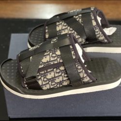 Christian Dior ALPHA Oblique Canvas Sandals Men’s Size 43 (10 US) Black Logo Authentic