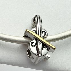 Charm For Pandora 925 Sterling Silver And Gold Violin 