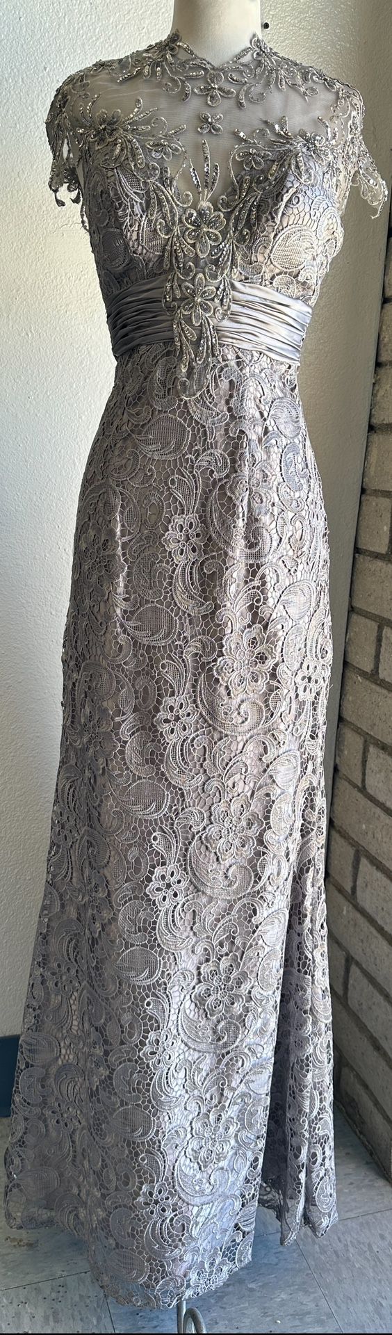Prom Dress, Formal Dress, Lace, Gray, Extra-Small