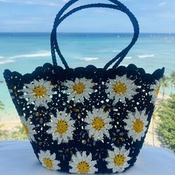 Handcrafted Daisy Crochet Tote Bag 