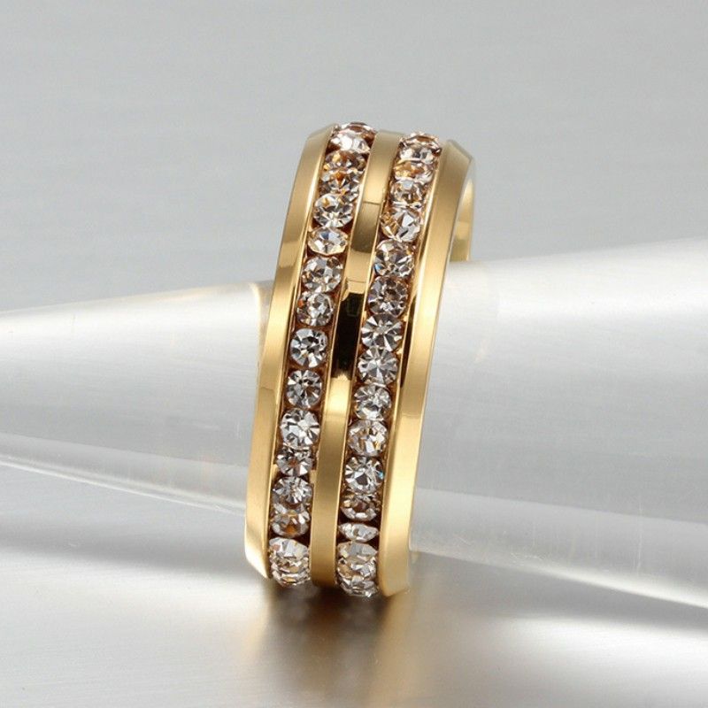 Size 10.5 Mens And Womens Fashion Wedding Ring Double Rows Rhinestones Titanium