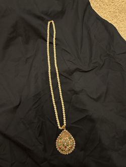 pearl mala with multicolor semi  precious stone pendant