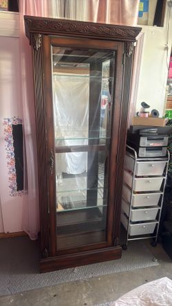 ACME Lighted Curio Display Cabinet – Dark Wood & Glass Shelves