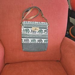 Handmade Green Off White Elephant Print Crossbody Purse Lightweight