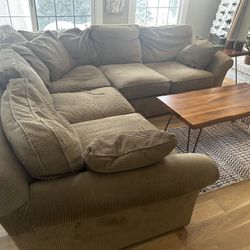 Sectional Sofa - Brown Corduroy Fabric. Good Condition 