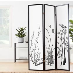 3-Panel Room Divider, Black & White - Set of 2