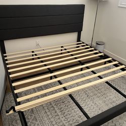 King Size Upholstered Bed Frame – Dark Gray (Excellent Condition)