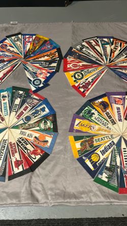 Vintage 1990s Mini Pennant Felt Lot (52) - MLB & NBA TAG Express WinCraft - Rare Logos (Grizzlies, Sonics, Expos)
