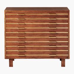 CB2 Brass Inlay Oak Wood 4-Drawer File Cabinet / Dresser (Fred Segal Collection)