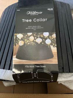 New Christmas Shoppe Tree Collar Black Wood Slats 24x19x10” Easy To Assemble