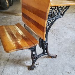 Antique Wood And Cast Iron School Chair