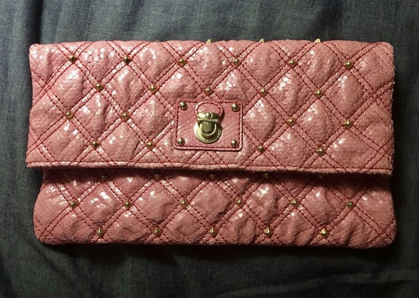 NEW Marc Jacobs Pink Snakeskin Gold Studded Clutch Handbag Wallet