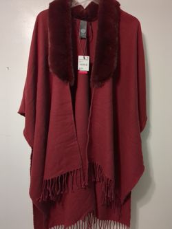 Vince Camuto Burgundy Open Front Poncho