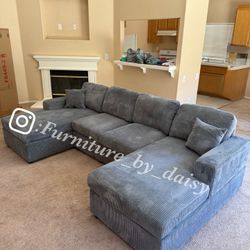 BRAND NEW DARK GREY DOUBLE CHAISE SECTIONAL SOFA COUCH (NEW IN BOXES)