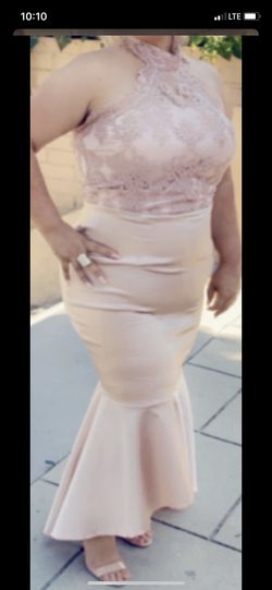 Rose gold stretch satin with lace dress