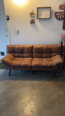 Brown Faux Leather Futon Sofa