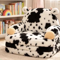 Cow Print Foldable Toddler Chair  With Fur