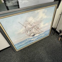 Huge 57x47 Framed Maritime Art - Sung H Su Nautical Ship Painting