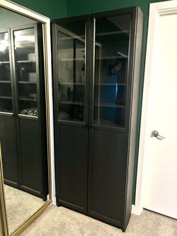 Ikea Billy Bookcase Black with 9 Shelves & Doors