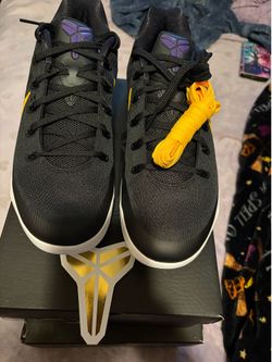 Kobe 9 size 12 black purple gold and white away shoe