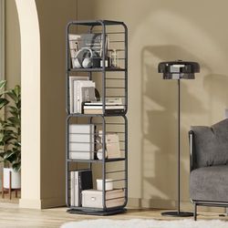 VASAGLE 4-Tier Rotating Bookshelf, Bookcase with Bookends for Small Spaces, Corner Shelf, Steel Frame