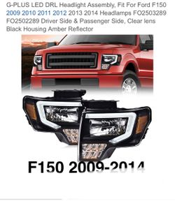 Black housing headlights with Drl lights for 2009 to 2014 ford f150