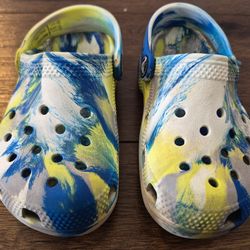 Crocs Classic Clog Marbled White Gray Blue Yellow Kids Sz C9