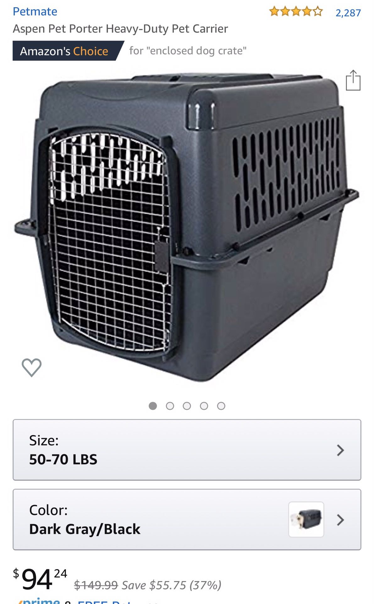 Nearly New Dog Crate for 50-70 lb dog