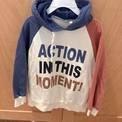 Little boy Colorblock Hoodie Blue, Cream, and Red long sleeve sweater top shirt sweatshirts  Sizes 4-5 years old  Comes from pet free smoke free home 