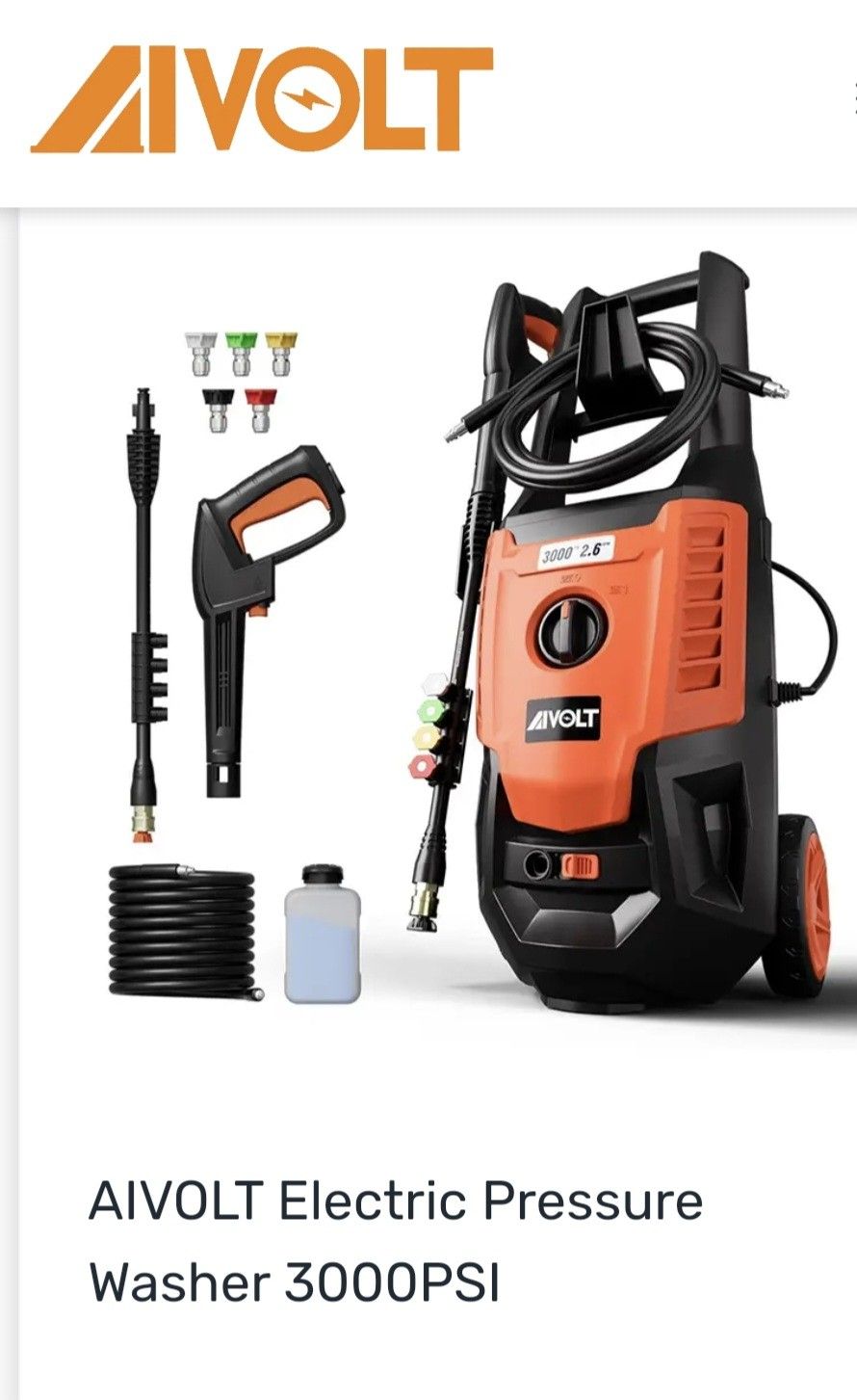 AIVOLT ELECTRIC PRESSURE WASHER 3000PSI
