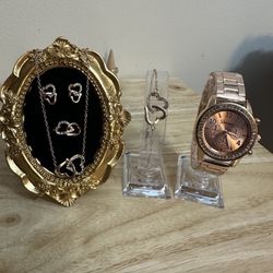 Rose Gold 5‑Piece Heart Jewelry Set ✨ Watch & Matching Pieces