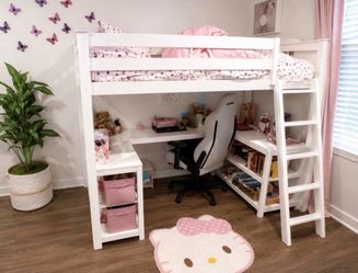White Loft Bed with Desk