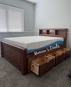 Full Solid Wood Bed With 3 Drawers And Memory Foam Mattress $680