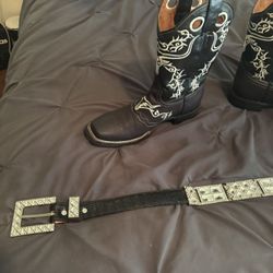 Mexican Cowboy Boots and Rhinestone Belt