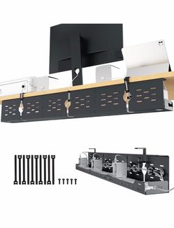 Univivi Under Desk Cable Management Tray, Cable Management, 48 inch, Black