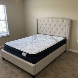 Queen Upholstered Bed With Queen Mattress And Box Spring