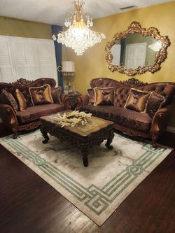 Living room set, dinning room set, and fireplace