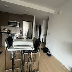 Faux Marble Counter Height Set Table White and Chrome 