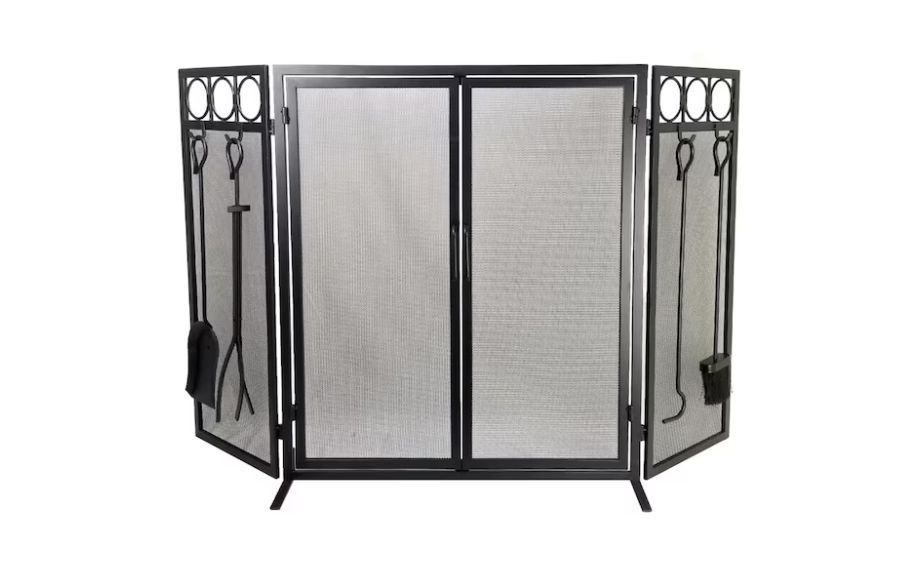 NEW! STYLE SELECTIONS Tri-Fold Fireplace Screen w/ Tools