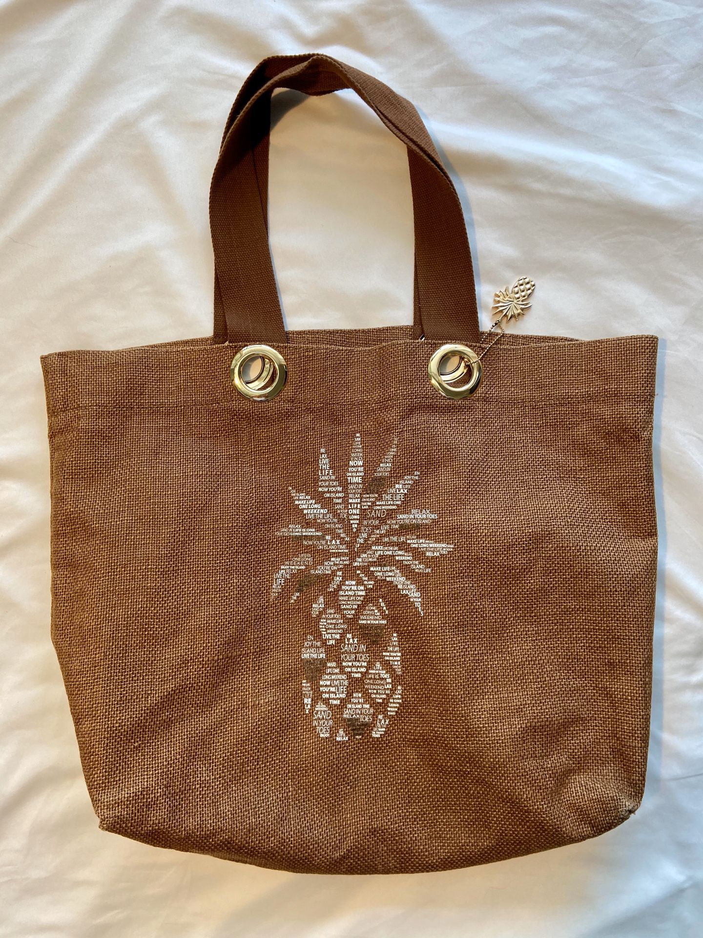 Tommy Bahama Large Vintage Women's Canvas Beach Tote Bag Pineapple Print