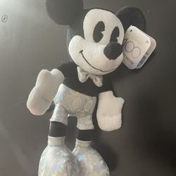 Disney 100 Years of Wonder 2023 Mickey Mouse Plush 8" Collectible Silver Black