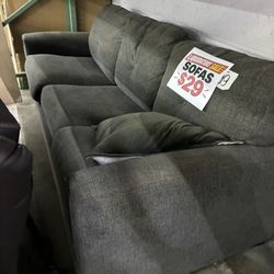 Charcoal Fabric Three-Cushion Sofa only $29