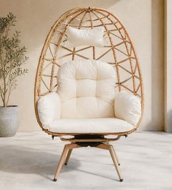 Oversized Rattan Egg Chair 360 Swivel with Cushions
