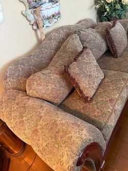 Floral Tapestry Sofa with Throw Pillows