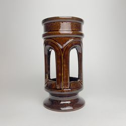 Vintage 1970’s Brown Glazed Ceramic Candle Holder. Made from Candle Corporation of America, Chicago Illinois 60621