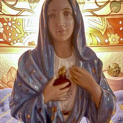 HAND PAINTED SACRED HEART OF MARY WALL PLAQUE STATUE