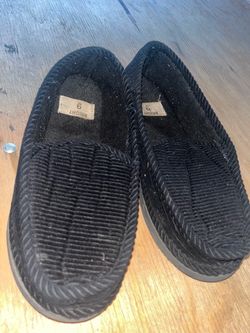 Bright Black Corduroy Slippers Size 9