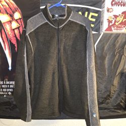 Kuhl Sweater men's Large Brown Full Zip Fleece Hiking Outdoor Logo Mock neck