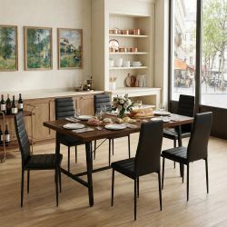 Homy Casa FORS 7PC Dining Set 63” Vintage Brown Dining Table with 6PC Ann Black Dining Chairs