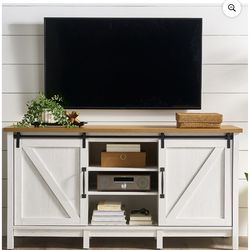 Better Homes & Gardens Modern Farmhouse TV stand for TV's up to 70", Alabaster and Light Honey Finish